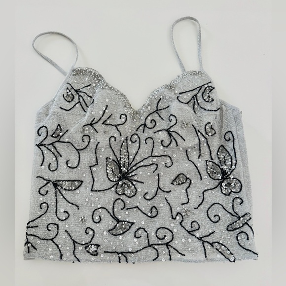 La Perla Tops - La Perla Vintage Silver and Black Embellished corset